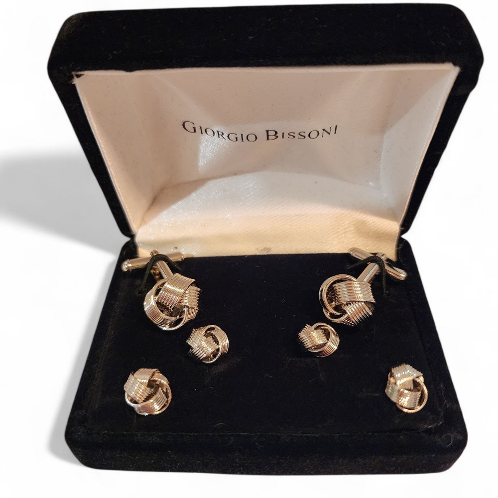 Giorgio Bissoni Silver-Tone Cable Knot Cufflinks and Studs Set